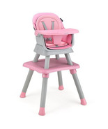 6-in-1 Convertible Baby High Chair with Adjustable Removable Tray-Pink -... - $135.52