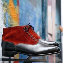 New men s handmade ankle high leather suede boots  black red leather formal boot thumb200