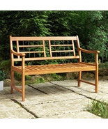 Patio Acacia Wood Bench with Curved Armrests Slatted Seat and Backrest - £115.31 GBP