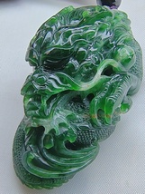 Icy Ice Dark Green 100% Natural Burma Jadeite Jade Dragon Pendant # 295.20 carat - £5,347.22 GBP