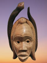 Old Vintage Guro Mask With Snake Ivory Coast African Tribal Art - £52.19 GBP