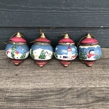 3.5” Ceramic Hinged Trinket Gift Boxes X4 Christmas Ornament Snowman Village - £34.43 GBP