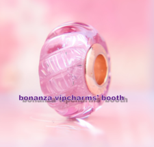 Mother's Day Release Moments Rose Gold Glittering Grooves Murano Glass Charm - $6.80