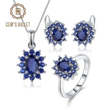 Princess Diana Natural Blue Sapphire Pendant Earrings Ring Set 925 Sterling Silv - £104.95 GBP