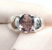 Smokey Quartz Ring, Oval Smokey Quartz Engagement Ring with Green Sapphire Accen - £53.09 GBP