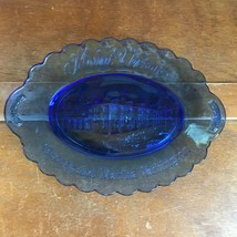 Collectible Cobalt Blue Glass Scalloped Edge Tray w Mount Vernon George ... - £8.88 GBP