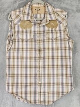 Guess Shirt Mens Medium Tan Plaid Embroidered 2006 Western Pearl Snap Sl... - £19.69 GBP