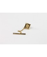 ✅ Vintage Men&#39;s Neck Tie Pin w/Chain Clasp Bar Clip Square Gold Tone Plate - £5.81 GBP