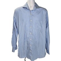 Peter Millar Seaside Finish Dress Shirt Mens L Blue Striped Pocket Long Sleeve - £20.92 GBP