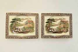 2 Jenny Lind Staffordshire Castle Rural Scenes Biarritz Square Dessert P... - £61.91 GBP