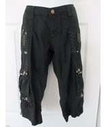 BKE 28 Black Crop Carpis Embellished 100% Cotton Pants Logo Snaps EUC - £9.80 GBP