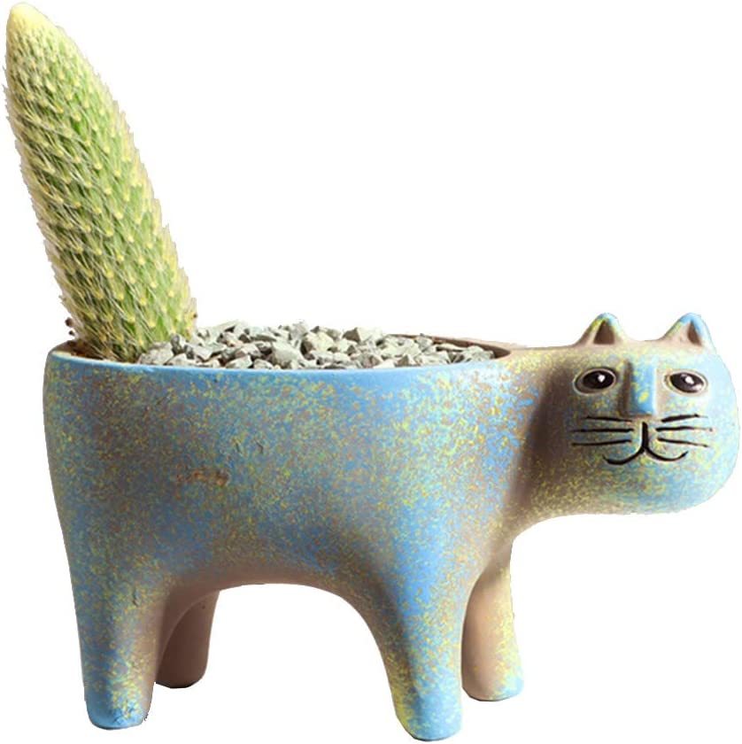 Mathew O&#39;S Vintage Ceramic Cat-Shaped Succulent Planter And Flower Pot. - $29.96