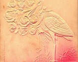 Airbrushed High Relief Embossed Stork With Roses 1909 DB Postcard - £3.08 GBP