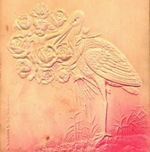 Airbrushed High Relief Embossed Stork With Roses 1909 DB Postcard - $3.91