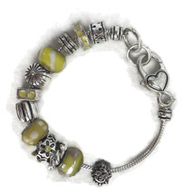 Yellow Silver Toned Slide Charm Bracelet For Women Unsigned Costume Jewelry 8&quot; - £12.98 GBP