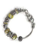 Yellow Silver Toned Slide Charm Bracelet For Women Unsigned Costume Jewe... - £12.74 GBP