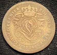 1871 Belgium  2 Centimes Leopold Copper Lion &amp; Constitution Coin - £11.07 GBP