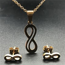 Gold Color Stainless Steel Necklace Earring Jewelry Sets Bear Cross Clover Neckl - £9.45 GBP