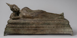 Antigüedad Thai Estilo Bronce Sukhothai Reclinable Nirvana Estatua de Buda - - £4,145.84 GBP