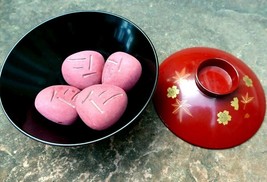 Japanese  massage stones with a bowl  vintage pink red - $28.01