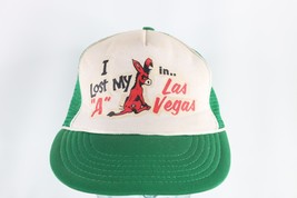 Vintage 80s Distressed I Lost My Ass In Las Vegas Spell Out Roped Trucker Hat - £19.68 GBP