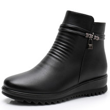 Womens Winter Boots Fashion PU Leather Woman Warm Non-Slip Ankle Boots Grandma C - £38.26 GBP