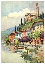 Morcote Switzerland Watercolor Print Unused Postcard - $14.84