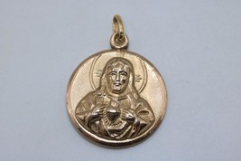 Vintage Gold Filled Sacred Heart of Jesus and Mary Round Pendant Charm Religious - £111.48 GBP