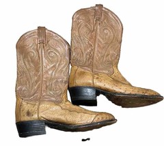 Vintage Tony Lama Wingtip Ostrich Cowboy Boots 9.5D Butterscotch Exotic-... - $1,520.74 MXN