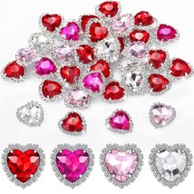 28 Pcs Valentine Heart Rhinestones Button Heart Charms For Nails Sew On Rhinesto - £15.81 GBP