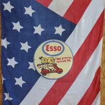 Vintage 1962 Esso Two Stroke Motor Engine Oil Porcelain Gas &amp; Oil Pump Sign - £98.29 GBP