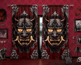 Gothic Oni Curtains, Goth Japanese Demon Window Drapes, Sheer and Blackout, Sing - £131.06 GBP+