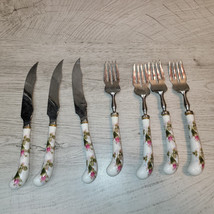 AE Lewis Floral Floraine Porcelain Handle Knife x3 Fork x4 Sheffield Eng... - £27.06 GBP