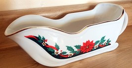 Tienshan Sleigh Deck the Halls Christmas Poinsettia Gravy Boat Vintage S... - £10.63 GBP