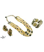 Vintage 1950s Karu Arke Signed Gold Bead Necklace Earrings Bracelet Set ... - £26.62 GBP