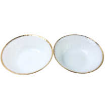 2 Anchor Hocking Fire King VTG Fluted Swirl Milk Glass Gold Trim 8&quot; Veg Bowls - $35.59