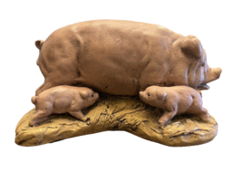 Figurine Pig with 2 Piglets Resin 7 Inches Long x 4 Inches Tall Unmarked - £14.32 GBP