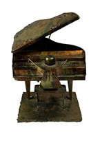 Vtg Piano Man MUSIC BOX Copper Tin Wind-Up Grand Piano Plays &amp; Works! EUC! - £19.47 GBP