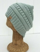 New Kids Solid Jade Green Knit Winter Beanie Hat Soft Stretch Baggy Cap # L - £6.35 GBP