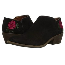 Lucky Brand Black Suede Leather FAITHLY 2 Ankle Boot Womens Size 8 Embroidered - £22.67 GBP