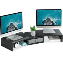 Dual Monitor Stand, Monitor Riser With Drawer Length &amp; Angle Adjustable Desktop  - £58.67 GBP