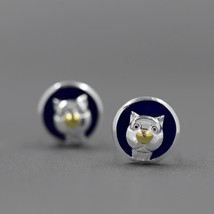 925 Sterling Silver Stud Earrings Lapis New Fine Jewelry Elegant Cute Cat Origin - $80.35