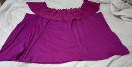 Lane Bryant Plus Women Ruffle Neck Fuchsia Off Shoulder Belted Top Purple  34/36 - £26.11 GBP