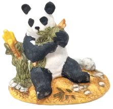 Panda Eating Bamboo Figurine Royal Heritage Porcelain Sitting on Ground ... - $18.95