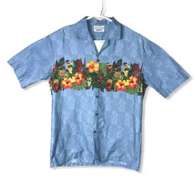 Nice Pacific Legend Hawaiian Shirt Tropical Tiki Drinks Flowers Blue Size L - £14.64 GBP
