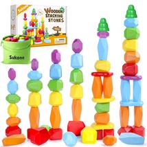 42Pcs Wooden Sorting Stacking Rocks Preschool Learning Aids Montessori Toys For  - £54.12 GBP