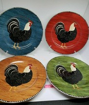 4 Warren Kimble Rooster Sakura 8” salad Plates chickens1999 Country Kitchen - £21.01 GBP