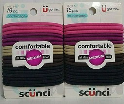 2 pks of 18 Scunci No-Damage Comfortable Medium Hair Elastics, Assorted ... - $9.49