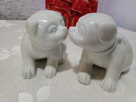 Fitz And Floyd Pair Vintage Pugs Porcelain 4 Inch Tall Xmas Puppies - £26.47 GBP