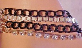 Bracelet 4 Strands Silver Black Chain Rhinestone Goth Alt Emo - £6.33 GBP